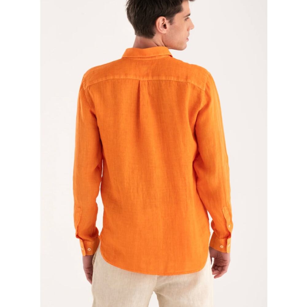 120% Lino Classic Fit Short Sleeve Button Down Shirt Orange Mens Size Large